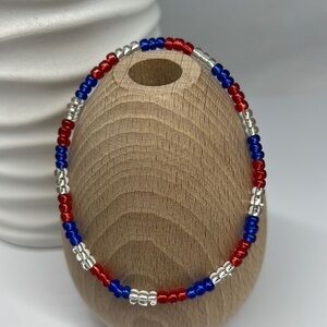 STRETCH Beaded Anklet Red White & Blue
